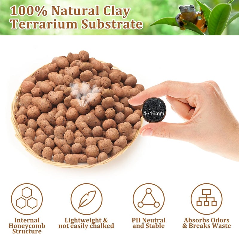 Riare 4LBS Expanded Clay Balls Terrarium Substrate for Reptiles - 100% Organic Lightweight Clay Pebbles Substrate Frogs False Bottom Substrate, Bioactive Terrarium Substrate for Drainage and Moisture - Image 2